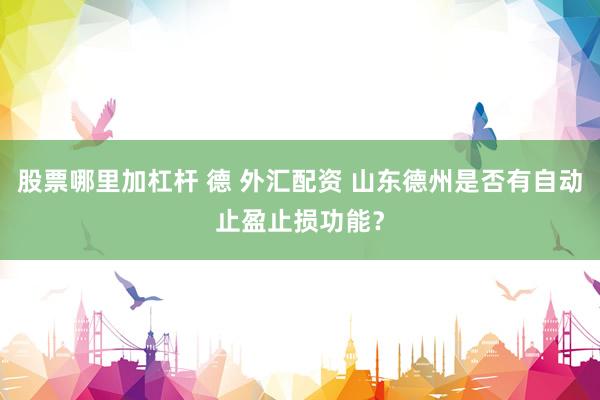股票哪里加杠杆 德 外汇配资 山东德州是否有自动止盈止损功能?