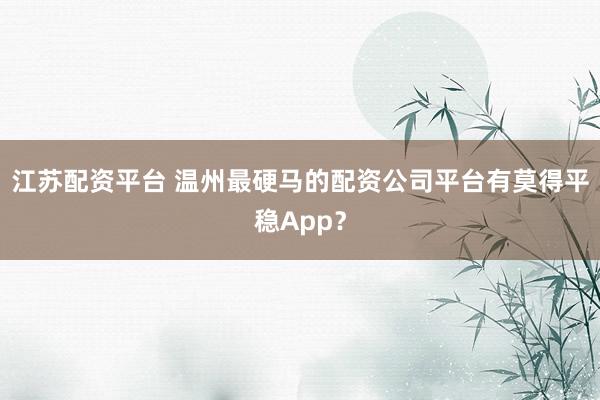 江苏配资平台 温州最硬马的配资公司平台有莫得平稳App?